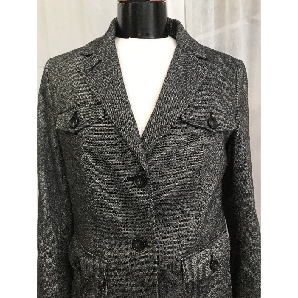 Talbots Women's Blazer Black Tweed Wool Blend Fully Lined Size 8